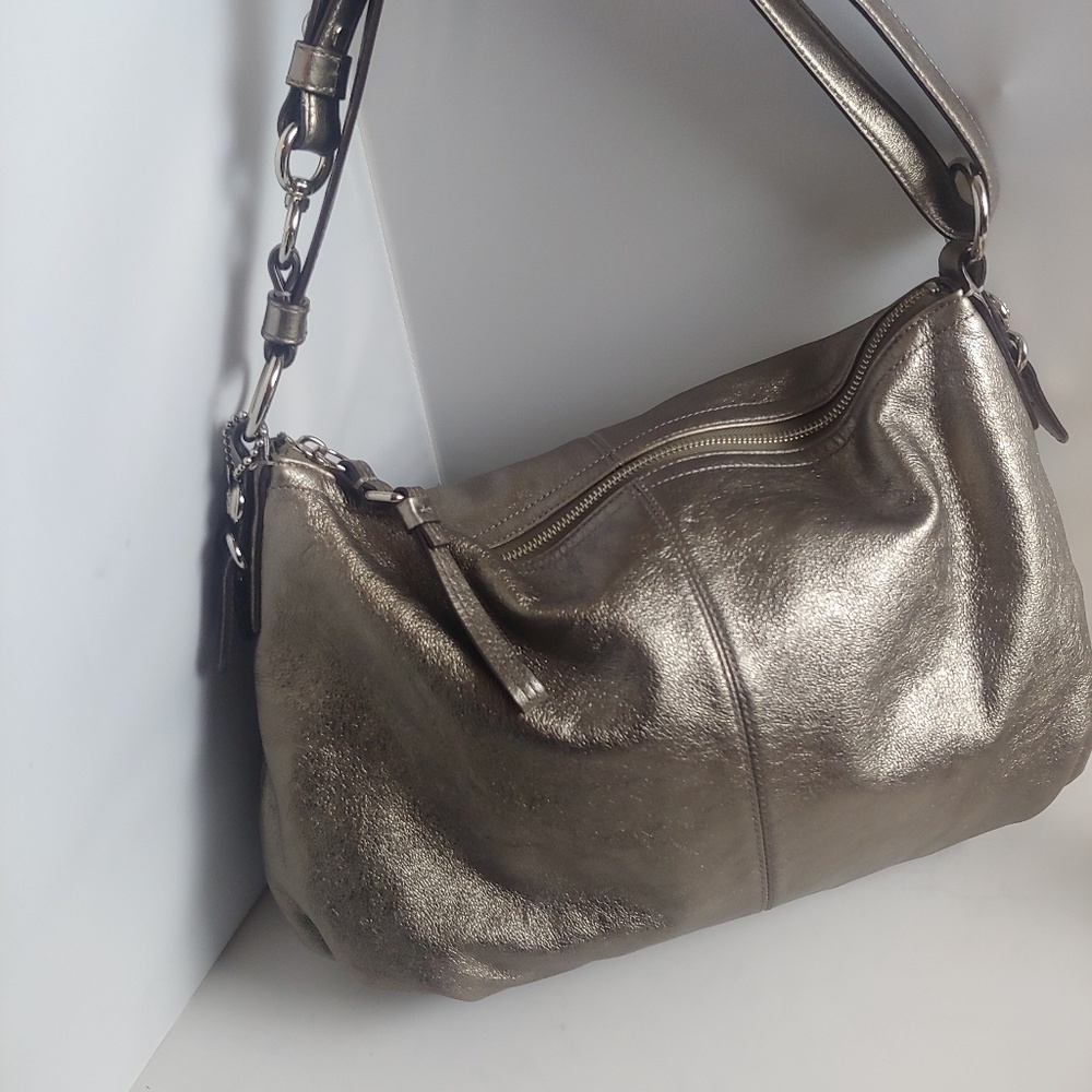 Coach metallic pewter shoulder bag